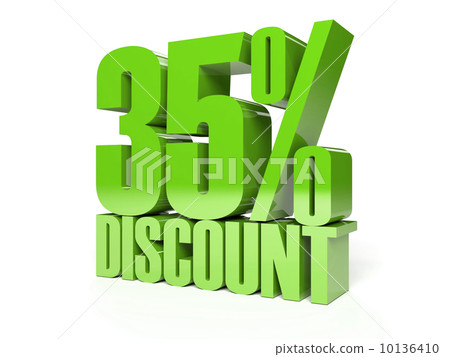 35 percent discount. Green shiny text. Concept 3D illustration. 35 percent discount. Green shiny text. Concept 3D illustration. 10136410
