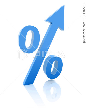 Blue percentage symbol with an arrow up. Concept 3D illustration. Blue percentage symbol with an arrow up. Concept 3D illustration. 10136510