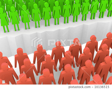 Men and women split on sides, separation crack. Concept 3D illustration. Men and women split on sides, separation crack. Concept 3D illustration. 10136515