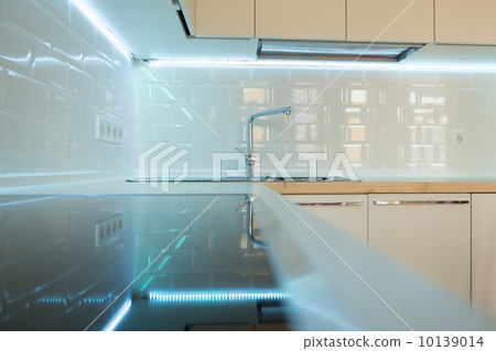 contemporary white kitchen interior. close up 10139014