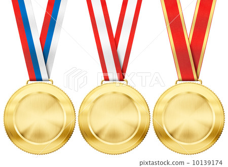 gold medal set with various ribbon type isolated on white 10139174