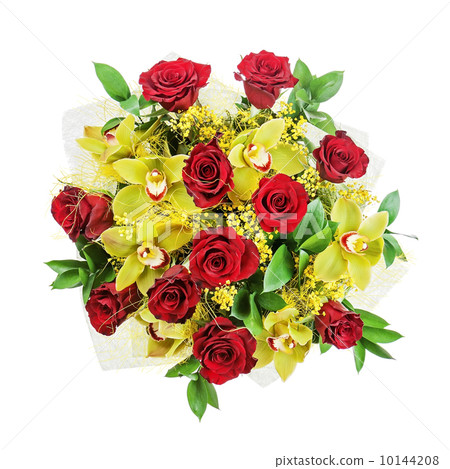 Bouquet of roses and orchids isolated on white background. Bouquet of roses and orchids isolated on white background. 10144208