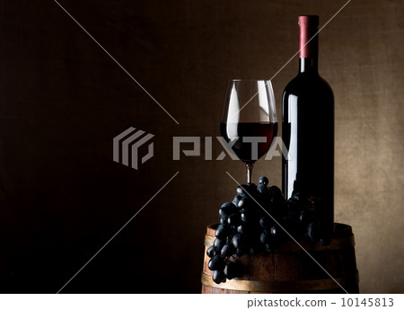 Juicy grape and wine with barrel 10145813