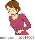 Illustration Abdominal pain Woman putting her hand on her stomach 10147009