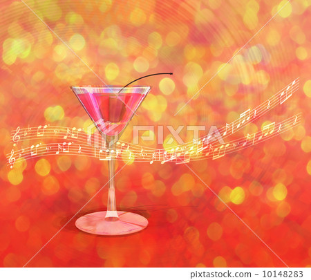 雞尾酒杯與音樂和旋律流動 10148283