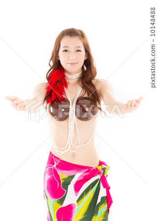 A Japanese young woman who dances happily in plenty of tropical atmosphere A Japanese young woman who dances happily in plenty of tropical atmosphere 10148488