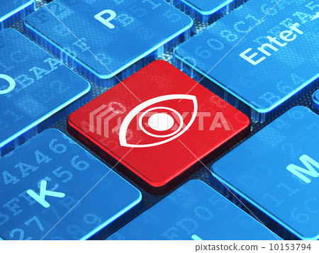 Safety concept: Eye on computer keyboard background Safety concept: Eye on computer keyboard background 10153794