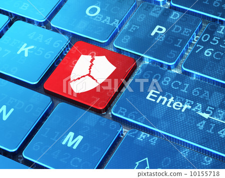 Privacy concept: Broken Shield on computer keyboard background 10155718