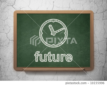 Time concept: Clock and Future on chalkboard background 10155996