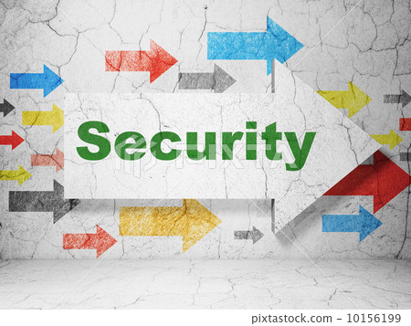 Safety concept: arrow with Security on grunge wall background 10156199