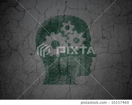Marketing concept: Head With Gears on grunge wall background Marketing concept: Head With Gears on grunge wall background 10157469