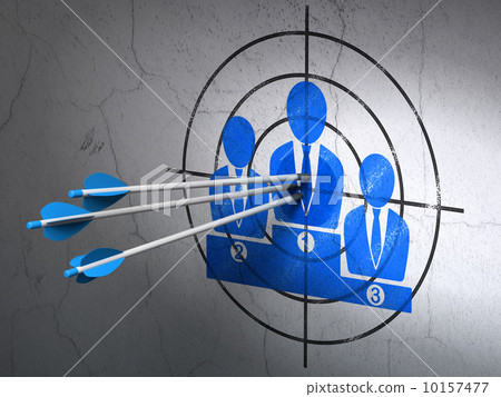 Marketing concept: arrows in Business Team target on wall background 10157477