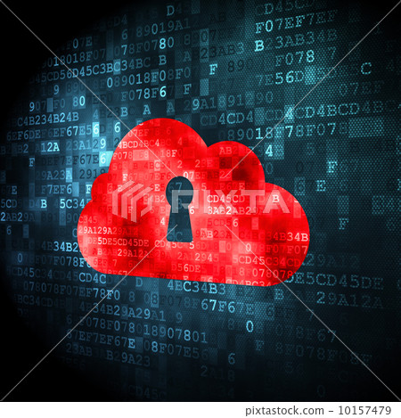 Cloud computing concept: Cloud With Keyhole on digital background 10157479