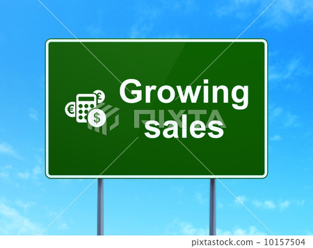 Finance concept: Growing Sales and Calculator on road sign background Finance concept: Growing Sales and Calculator on road sign background 10157504