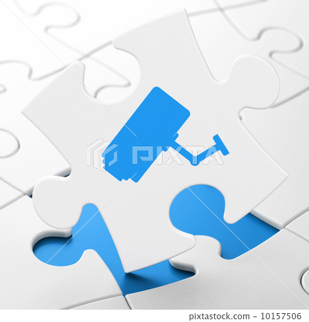 Safety concept: Cctv Camera on puzzle background Safety concept: Cctv Camera on puzzle background 10157506