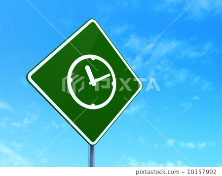Timeline concept: Clock on road sign background 10157902