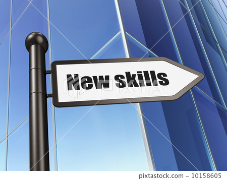 Education concept: sign New Skills on Building background 10158605