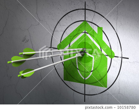 Finance concept: arrows in Home target on wall background 10158780