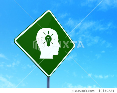 Education concept: Head With Light Bulb on road sign background 10159284