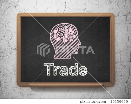 Business concept: Head With Finance Symbol and Trade on chalkboard background Business concept: Head With Finance Symbol and Trade on chalkboard background 10159639