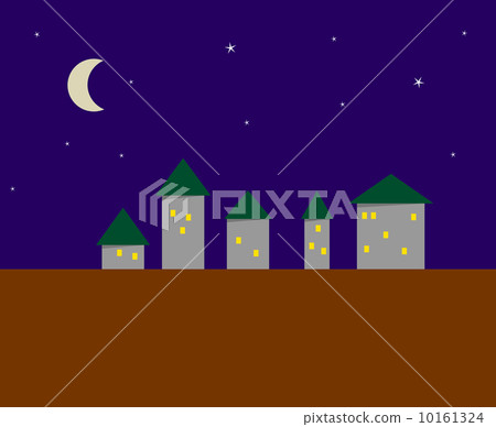 Stylized image of night city - five houses Stylized image of night city - five houses 10161324