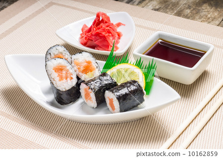 Traditional Maki sushi served with wasabi and ginger 10162859