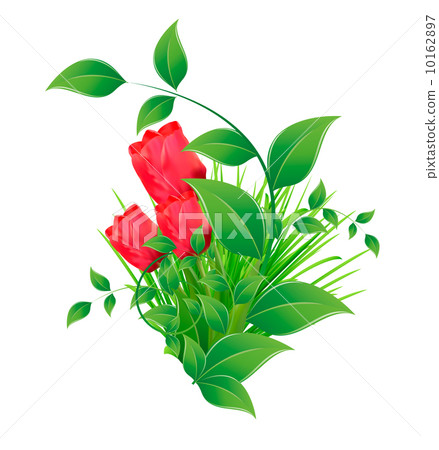 Green tuft of grass with leaves and tulips Green tuft of grass with leaves and tulips 10162897