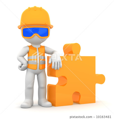 Industrial worker with piece of puzzle. Building concept 10163481