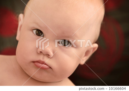 Funny serious Caucasian baby looking in the camera 10166604