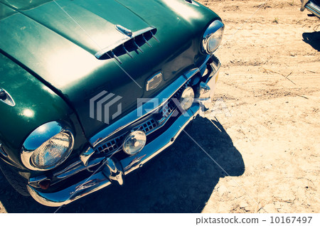 Top view of fragment of a classic vintage car 10167497
