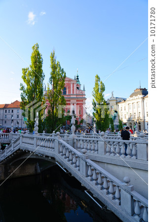 Slovenia Ljubljana triple bridge and the Ljubljanitsa River 10171780