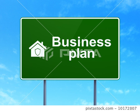 Finance concept: Business Plan and Home on road sign background 10172807