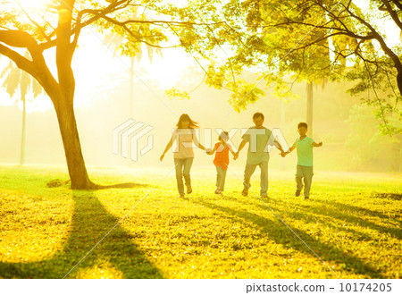 Asian family holding hands running Asian family holding hands running 10174205