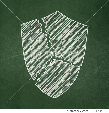 Safety concept: Broken Shield on chalkboard background 10174463