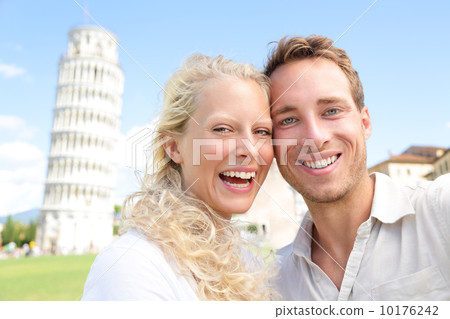 Young couple happy having fun on travel to Pisa 10176242