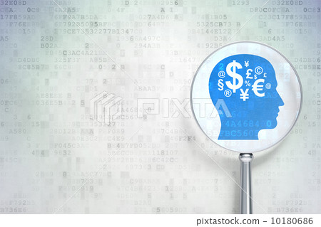 Education concept:  Head With Finance Symbol with optical glass 10180686