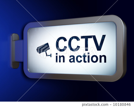 Security concept: CCTV In action and Cctv Camera on billboard Security concept: CCTV In action and Cctv Camera on billboard 10180846