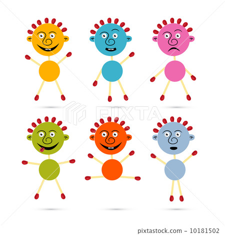 Men Icons Made from Colorful Paper and Safety Matches Set with Smiley Face 10181502