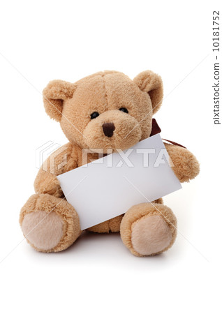 Teddy bear holding white banner 10181752