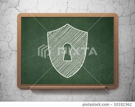 Protection concept: Shield With Keyhole on chalkboard background 10182362