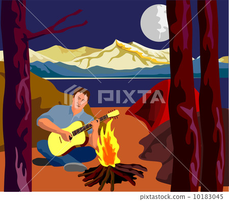 Man Camping Playing Guitar Man Camping Playing Guitar 10183045