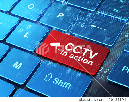 Safety concept: Cctv Camera and CCTV In action on keyboard Safety concept: Cctv Camera and CCTV In action on keyboard 10183194