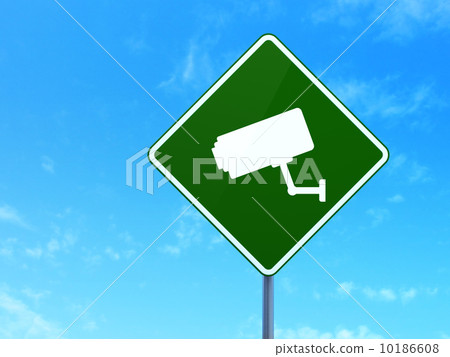 Privacy concept: Cctv Camera on road sign background Privacy concept: Cctv Camera on road sign background 10186608