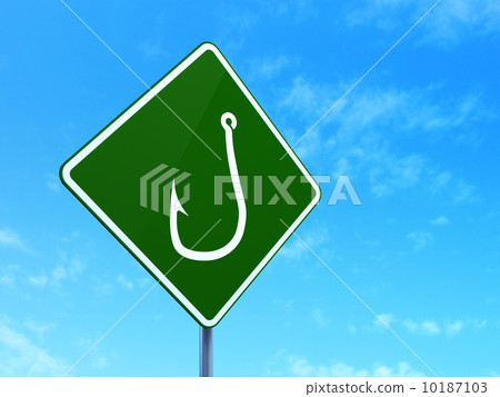 Protection concept: Fishing Hook on road sign background Protection concept: Fishing Hook on road sign background 10187103