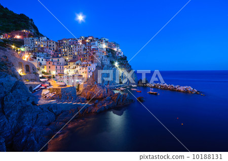 Italy Cinque Terre Night view of the streets of Manarola Italy Cinque Terre Night view of the streets of Manarola 10188131