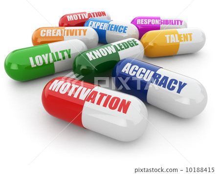 Skills for success. Pills with a list of positive qualities for 10188415