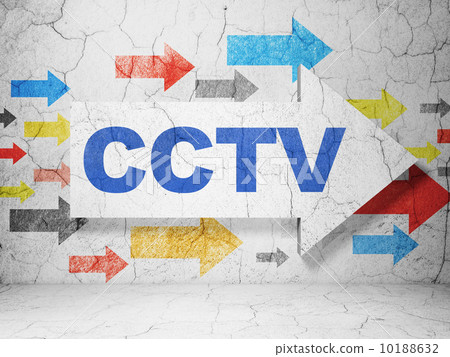 Security concept: arrow whis CCTV on grunge wall background 10188632