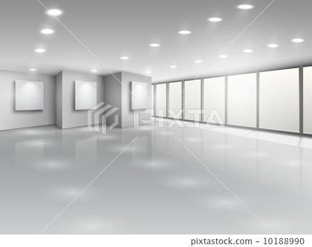 Empty gallery interior with light windows 10188990