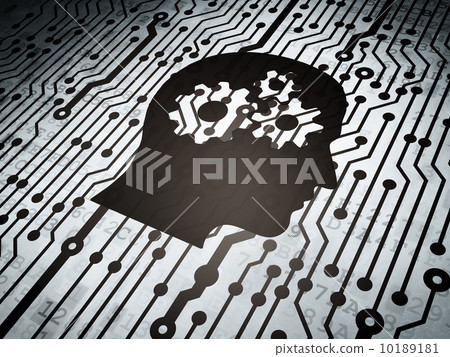 Data concept: circuit board with Head With Gears Data concept: circuit board with Head With Gears 10189181