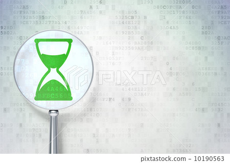Timeline concept:  Hourglass with optical glass on digital backg 10190563